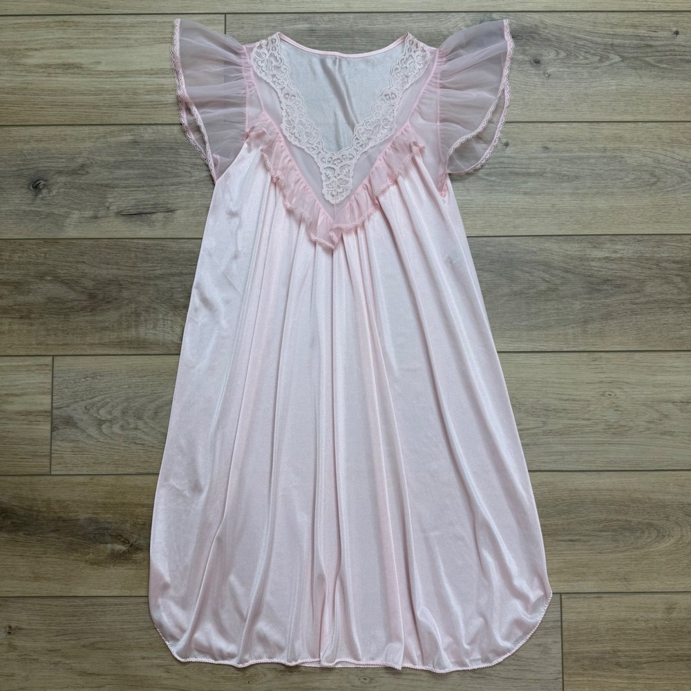 Vintage Yolanda Desiree Pink Lace Ruffle Nightgown‎ Coquette Soft Girl Size S